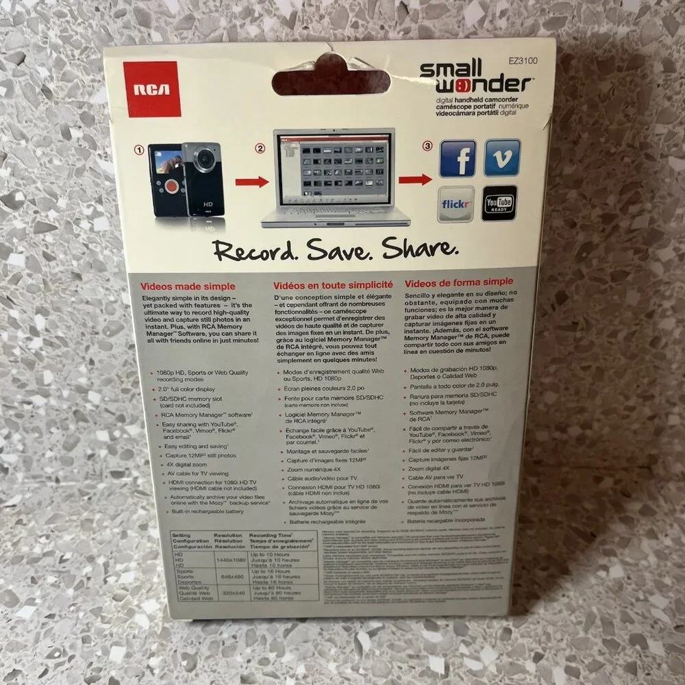 RCA Cognizant EZ3100 Digital Handheld Camcorder HD1080p HDMI Connection Black